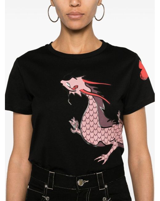 T-shirt Quentin à imprimé dragon Pinko en coloris Black