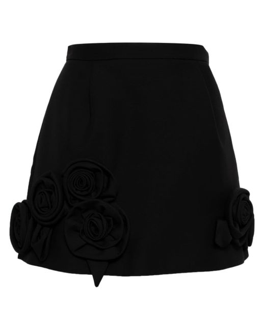 Dice Kayek Black Floral-appliquéd Miniskirt