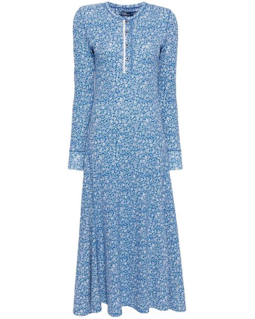 Polo Ralph Lauren Blue Floral-print Long-sleeve Maxi Dress