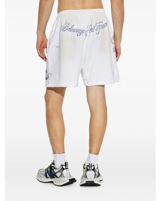Balenciaga White Tattoo-Print Cotton Shorts for men