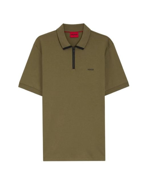 HUGO Green Dalomino Zip-Fastening Logo-Print Polo Shirt for men