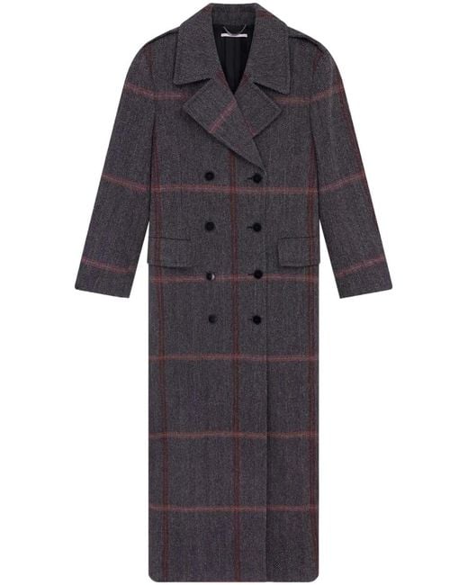 Stella McCartney Blue Plaid-Check Wool Maxi Coat