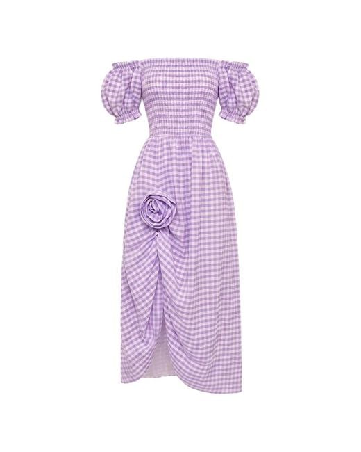 Sleeper Purple Belle Gingham-Print Maxi Dress