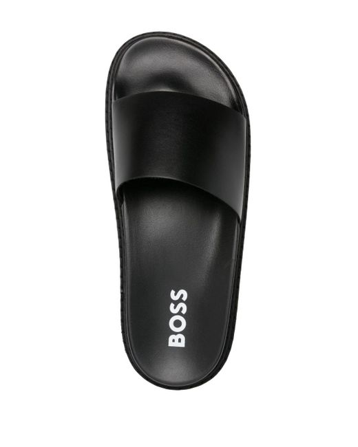 Boss Black Logo-deed Leather Slides for men