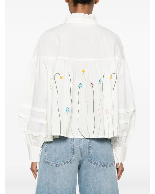 PHILIPPA 1970 White Floral-Embroidered Ruffled Blouse