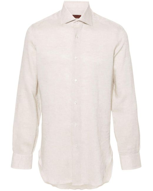 Barba Napoli Langärmeliges Hemd aus Leinen in White für Herren