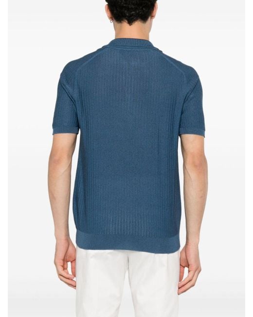 Roberto Collina Blue Split-neck Ribbed Polo Shirt for men