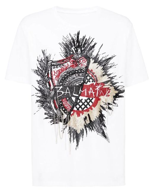 Balmain White Embroidered Logo T-Shirt for men