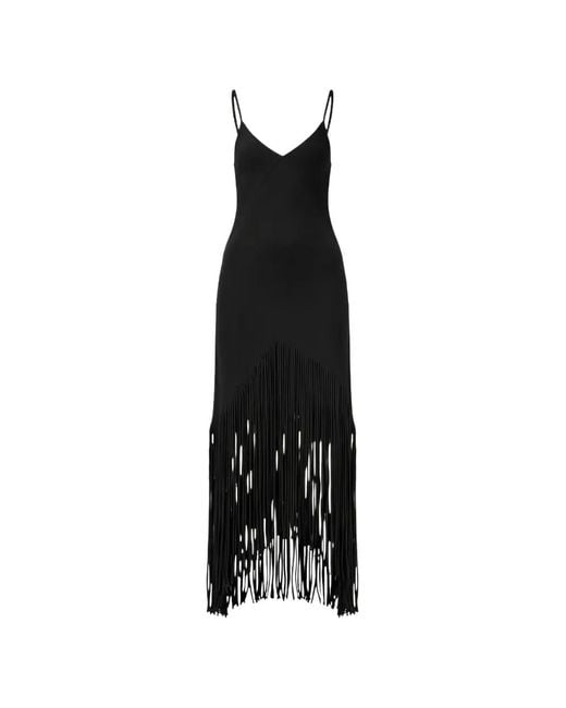Pinko Black Fringed V-Neck Maxi Dress