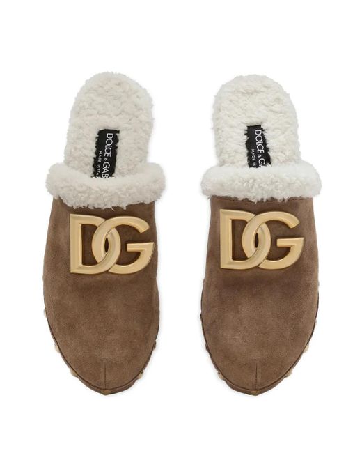Dolce & Gabbana Brown Suede And Faux Fur Clog