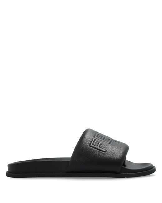 Fendi Black Roma Leather Slides for men