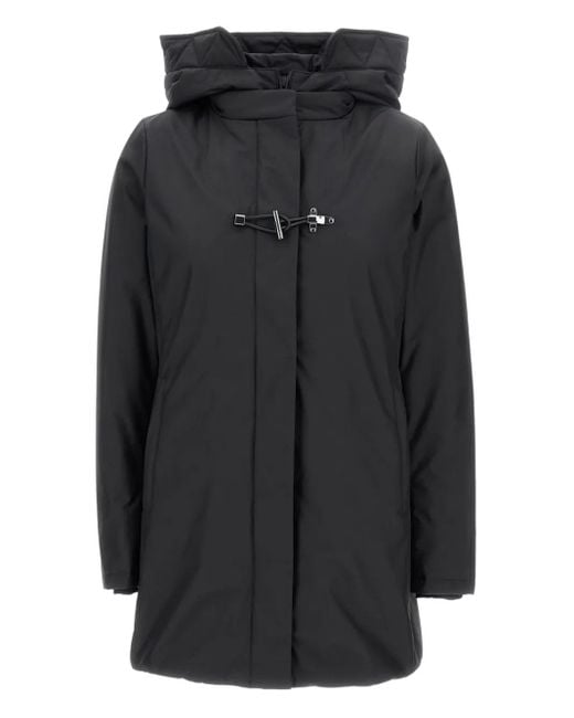 Fay Black Hooded Toggle Coat