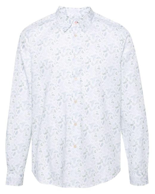 PS by Paul Smith White Leaf-print Cotton Shirt for men