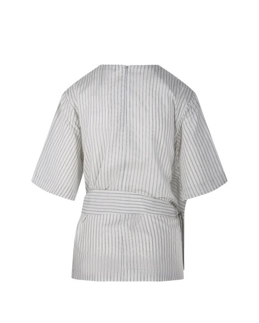 Rohe Gray Striped Tie Blouse