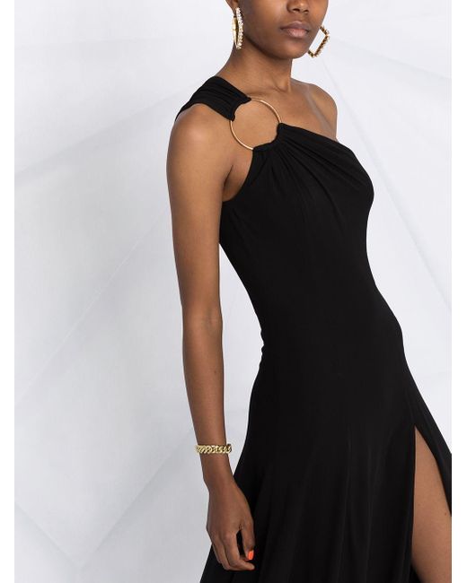 Versace One Shoulder O Ring Dress In Black Lyst Versace One Shoulder O Ring Dress In Black Lyst