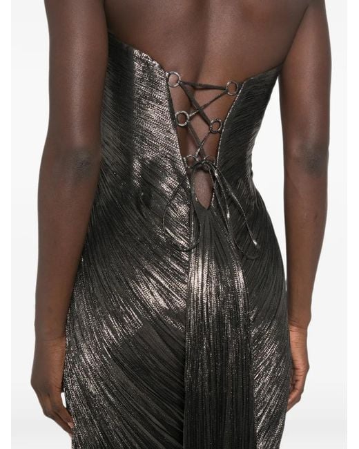 Maria Lucia Hohan Black Nadira Metallic-Effect Pleated Maxi Dress