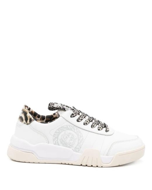 Just Cavalli White Tiger Head-Motif Low-Top Sneakers