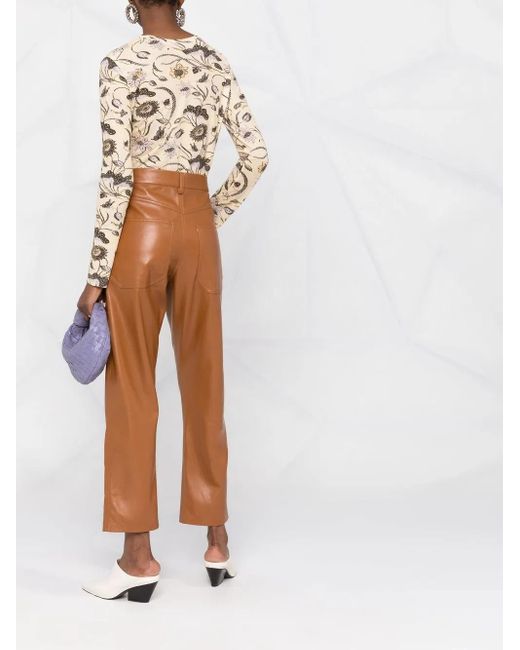 Pantalones rectos de piel artificial Nanushka de color Brown