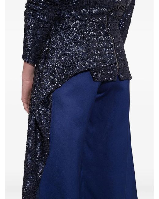 Roland Mouret Blue Sequin-Embellished Off-Shoulder Top