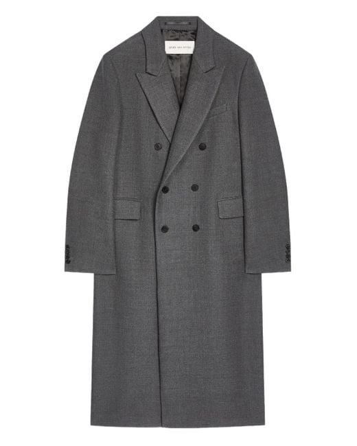 Dries Van Noten Gray Double-Breasted Wool Coat for men