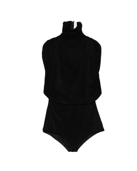 Magda Butrym Black Draped High-Neck Bodysuit