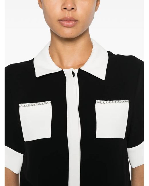 Karl Lagerfeld Black Chain-Link-Trim Contrast-Collar Polo Top