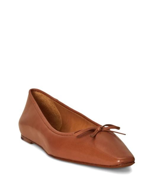 Polo Ralph Lauren Brown Bow-Detail Almond-Toe Ballet Flats