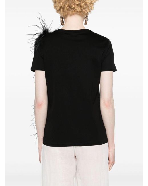 Max Mara Black Lappole Feather-trim Cotton T-shirt