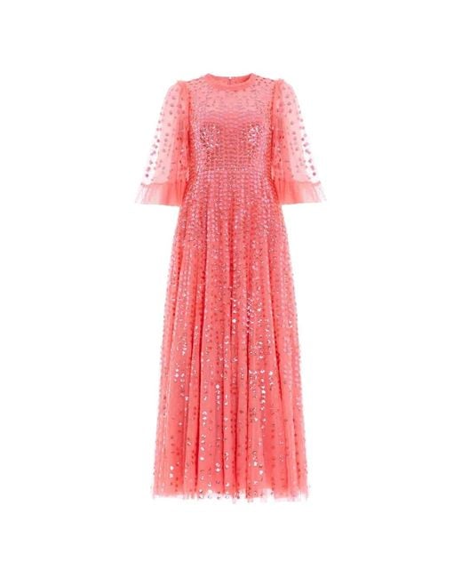 Needle & Thread Pink Short-Sleeve Evening Dress