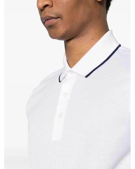 Canali White Contrast-trim Polo Shirt for men