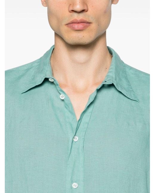 Malo Green Button-up Linen Shirt for men