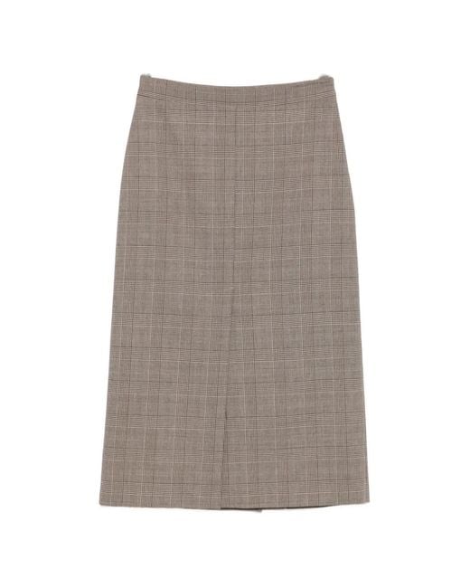 Twinset Gray Check-Pattern Midi Pencil Skirt