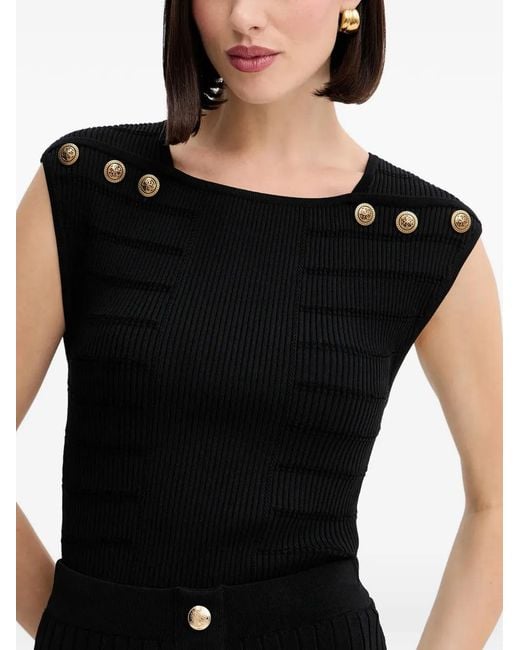 Guess Black Evangeline Button Ribbed Top