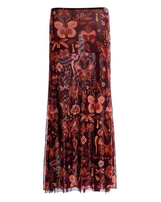 Falda larga Brace con estampado floral Agua Bendita de color Red