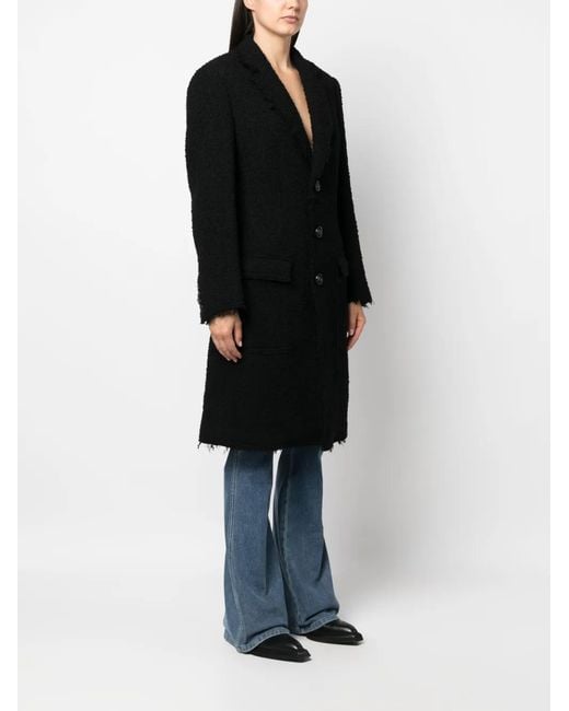 DSquared² Black Single-Breasted Bouclé Coat