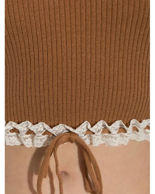 Chloé White Lace-Trimmed Ribbed-Knit Sweater
