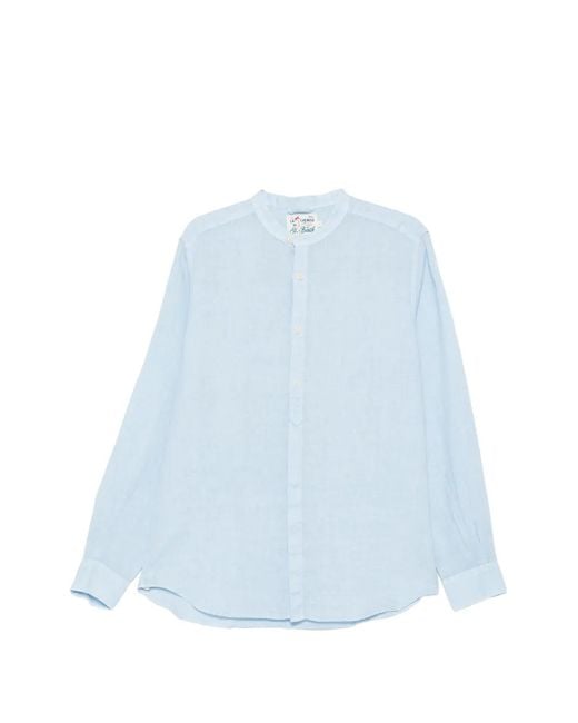 Mc2 Saint Barth Blue Naxos Mandarin-Collar Long-Sleeve Shirt for men
