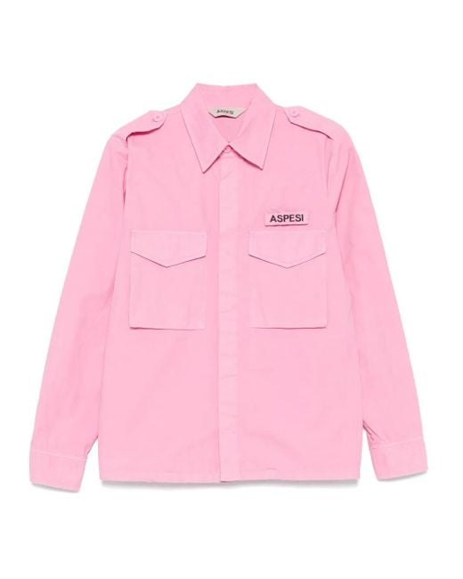Aspesi Overhemd Met Afneembaar Logo in het Pink voor heren