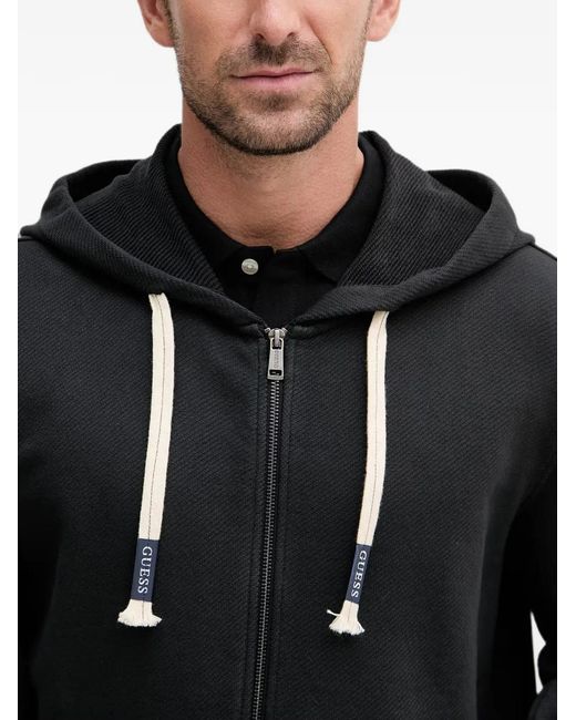 Guess Black Impact Zip-Up Drawstring Hoodie for men