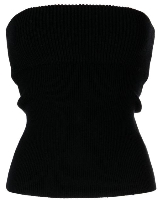 Alexander Wang Black Double-layer Ribbed-knit Strapless Top
