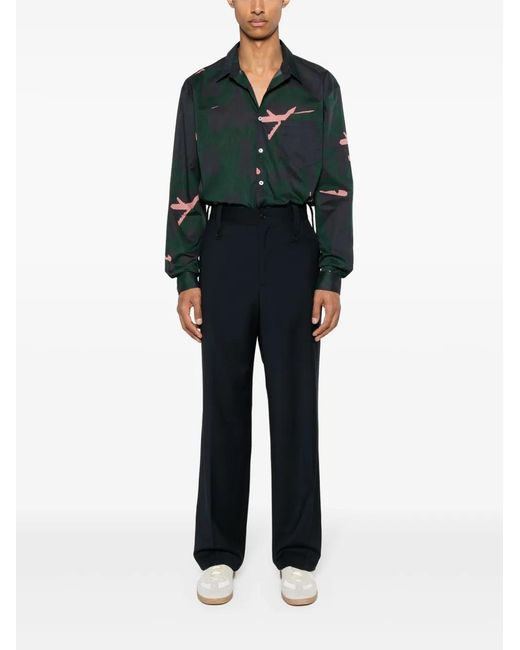 Paura Blue Kyros Wool Tailored Trousers for men