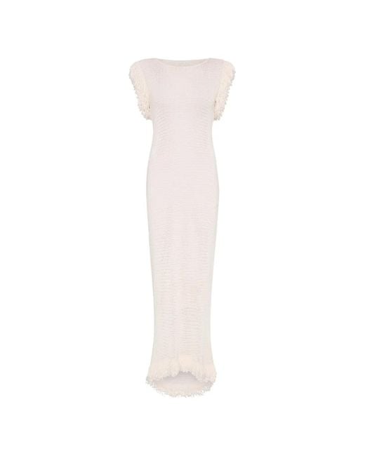Paris Georgia White Fringed-Trim Crochet-Knit Maxi Dress