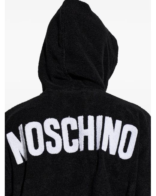 Moschino Black Logo-Patch Hooded Bathrobe for men