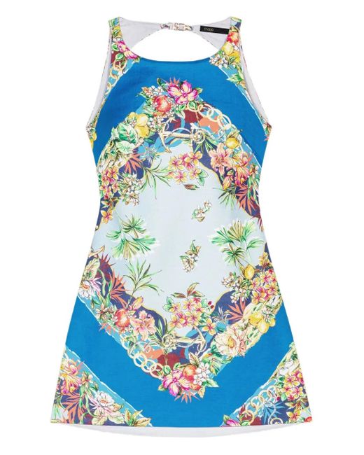 Maje Blue Floral-Print Open-Back Dress