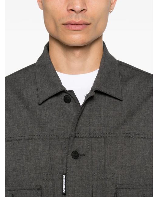 DSquared² Gray Button-Up Pocket-Detail Jacket for men