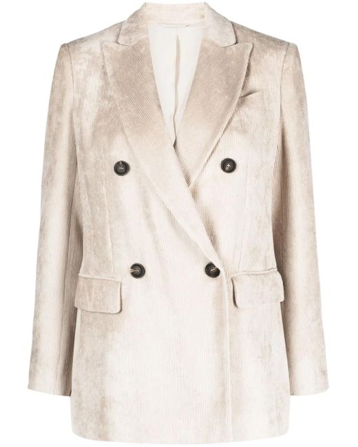 Brunello Cucinelli Natural Double-breasted Corduroy Blazer