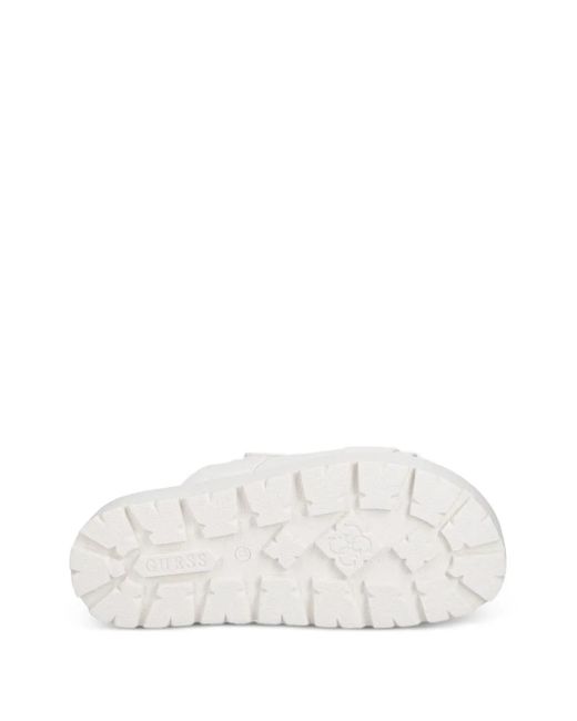 Guess White Logo-Plaque Touch-Strap Slides