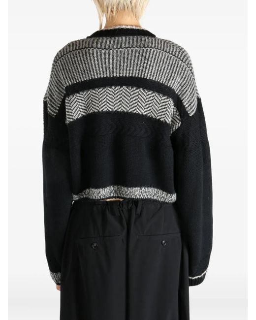 Y's Yohji Yamamoto Patchwork Cropped Cardigan Black