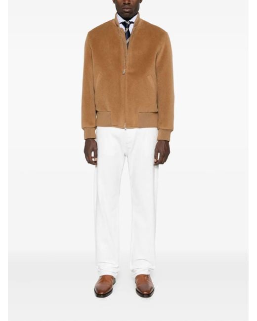 Lardini Brown Ribbed-Collar Wool Jacket for men