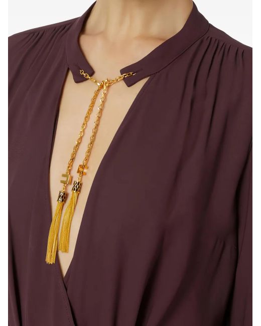 Elisabetta Franchi Purple Georgette Jewel-Detail Bodysuit